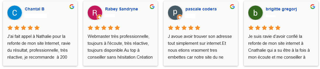 Avis google sur création site Cnathalie